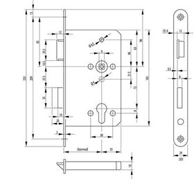 Panik-Einsteckschloss 1201 Fkt.D rd 20/55/72/9mm DIN R VA BKS