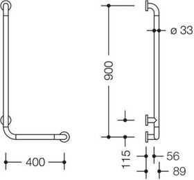 Hewi Winkelgriff SERIE 801 d= 33mm Ausl 88mm 400x900mm felsgrau