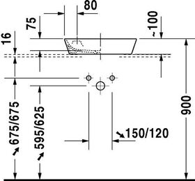 Duravit Aufsatzbecken STARCK 1 o ÜL m Arm-Ins 460x460mm 1 HL weiß WG