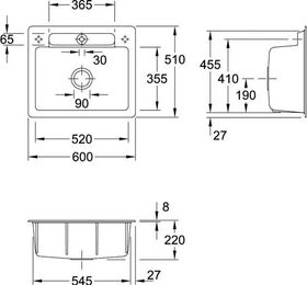 V&B Spüle SILUET 60 S 600x510mm Exzent. we