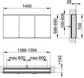 Keuco Spiegelschrank ROYAL MODULAR 2.0 Breite 1400mm Höhe 700mm Tiefe 160mm