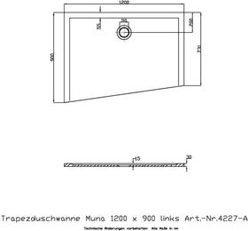 Hoesch Duschwanne MUNA links, mit Antirutsch 1200x900x30mm weiß