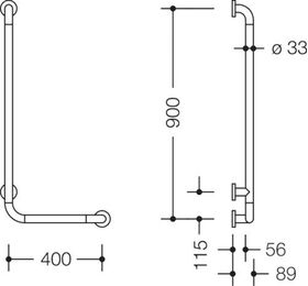 Hewi Winkelgriff SERIE 801 d= 33mm, Ausladung 90mm 400x900mm orange