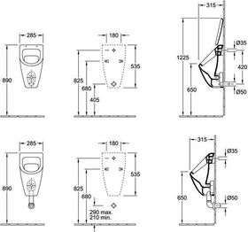 V&B Absaug-Urinal SUBWAY 285x530x315mm ohne De stone white C+