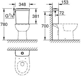 Grohe Aufsatzspülkasten BAU KERAMIK Anschluss seitlich awe