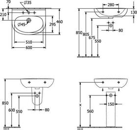 V&B Waschtisch O.NOVO 60x46cm 1 HL ov ohne ÜL we C+