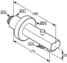 Kludi Wanneneinlauf ZENTA DN 20 m Umstellung Ausladung 170mm chr