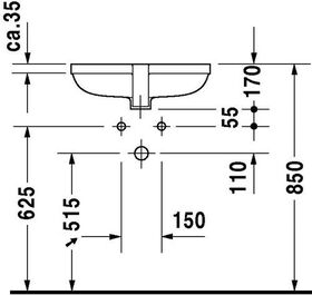 Duravit Einbauwaschtisch HAPPY D.2 m ÜL o HLB 480x345mm ohne Hahnloch weiß