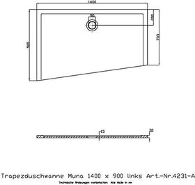 Hoesch Duschwanne MUNA links, mit Antirutsch 1400x900x30mm weiß