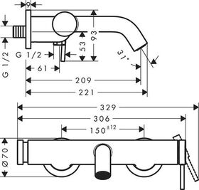 HG Einhebel-Wannenmischer Tecturis S Aufputz mattweiß