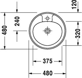 Duravit Einbauwaschtisch MANUA m ÜL HLB d= 480mm 1 Hahnloch weiß