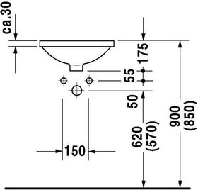 Duravit Einbauwaschtisch ARCHITEC m ÜL o HLB d= 400mm ohne Hahnloch weiß