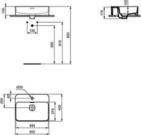 IDS Aufsatzwaschtisch STRADA II m ÜL m HL 500x400x175mm weiß