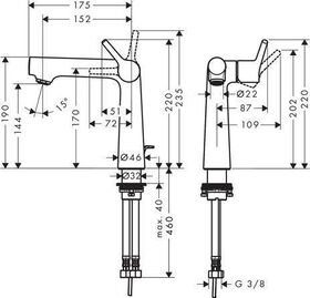 HG EH-WT-MI 140 TALIS S DN 15 mit Ablaufgarnitur G 1 1/4Zoll chrom