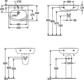 V&B Waschtisch O.NOVO 550x440mm 1 HL ov ohne ÜL we