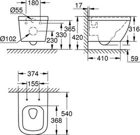 GROHE Wand-Tiefspül-WC Euro Keramik spülrandl awe - VPE: 16