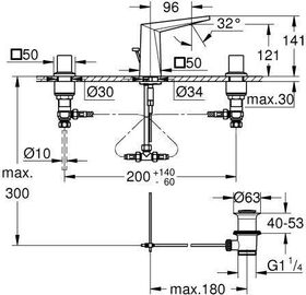 Grohe 3-Loch-WT-Batterie ALLURE BRILLIAN flacher Auslauf hard graphite gebürstet