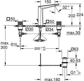 Grohe 3L-WT-Batterie ALLURE BRILLIANT Knopfbetätigung/Kubus White Attica chrom