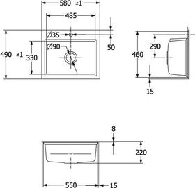 V&B Einbauspüle SUBWAY STYLE 60 S FLAT 580x490mm Abtr. Alu gebü Exzent. St w