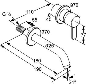 Kludi Zweiloch-Einhandmischer ZENTA UP WT Ausladung Wandauslauf 180mm chr