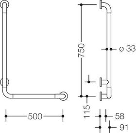 Hewi Winkelgriff SERIE 801 waager. 500mm, senkr. 750mm apfelgrün