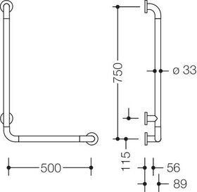 Hewi Winkelgriff SERIE 801 waager. 500mm, senkr. 750mm koralle