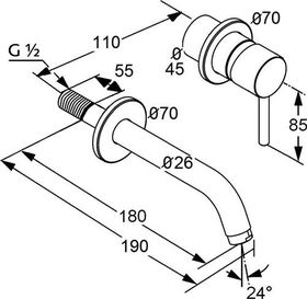 Kludi Waschtisch-Einhandmischer BOZZ UP 2L Ausladung Wandauslauf 180mm chrom