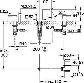 Grohe 3-Loch-Waschtischbatterie EUROCUBE 1/2Zoll ha graph gebü