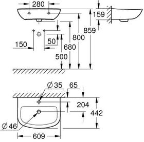 Grohe Waschtisch BAU KERAMIK 1 HL m ÜL 609x442mm awe - VPE: 12