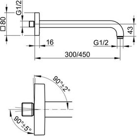 Keuco Brausearm EDITION 300 Rosette eckig Ausldg 450mm vc