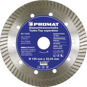 Diamanttrennscheibe Turbo-Top D.115mm Bohr.22,23mm superdünn 10mm PROMAT