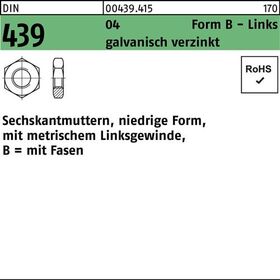 Sechskantmutter DIN 439 FormB links BM 6 Automatenstahl galv.verz. 100St. - VPE: 100