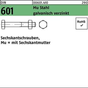 Sechskantschraube DIN 601 Sechskantmutter M6x45 Mu Stahl 4.6 galv.verz. 200St. - VPE: 200