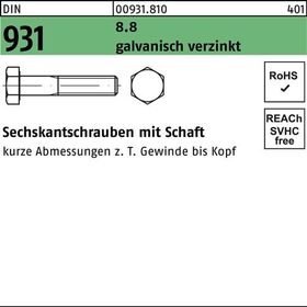 Sechskantschraube DIN 931 Schaft M16x 200 8.8 galv.verz. 25 Stück - VPE: 25