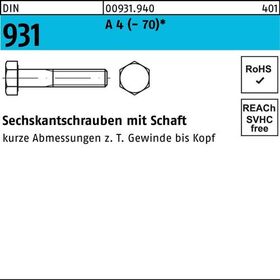 Sechskantschraube DIN 931 Schaft M6x 140 A 4 (- 70) 1 Stück