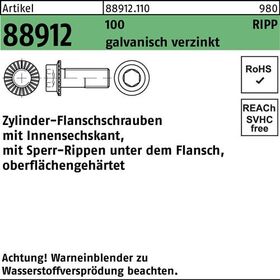 Zylinderflanschschraube R 88912 Sperr-Ripp Innen-6kt M12x45 100 galv.verz. 100St - VPE: 100