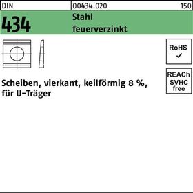 U-Scheibe DIN 434 vierkant keilförmig 13,5 Stahl feuerverz. Neigung 8% 100St. - VPE: 100