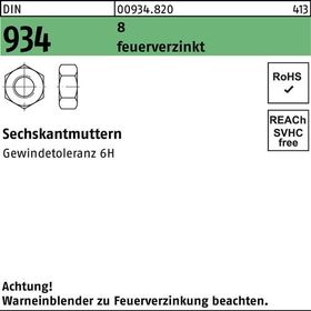 Sechskantmutter DIN 934 M8 8 feuerverz. 1000 Stück - VPE: 1000