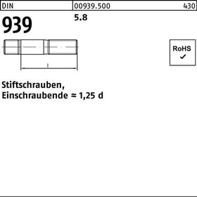 Stiftschraube DIN 939 M16x 130 5.8 Einschraubende=1,25d 25 Stück - VPE: 25