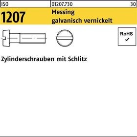 Zylinderschraube ISO 1207 Schlitz M4x16 Messing galv. vernickelt 200St. - VPE: 200