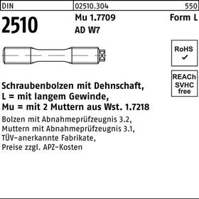 Schraubenbolzen DIN 2510 Dehnschaft/2Muttern LM 33x 240 Mu 1.7709 1 Stück