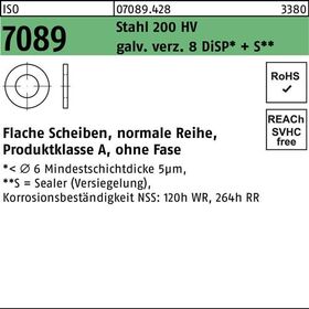 Unterlegscheibe ISO 7089 o.Fase 16 Stahl 200 HV galv.verz. 8 DiSP+S 250 Stück - VPE: 250