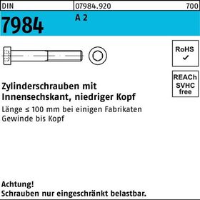 Zylinderschraube DIN 7984 Innen-6kt M6x 16 A 2 100 Stück - VPE: 100