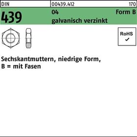 Sechskantmutter DIN 439/ISO 4035 FormB BM 6 Automatenstahl galv.verz. 100St. - VPE: 100