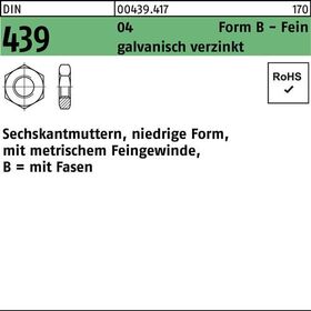 Sechskantmutter DIN 439/ISO 4035 FormB BM 16x1 Automatenstahl galv.verz. 100St. - VPE: 100