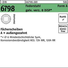 Fächerscheibe DIN 6798 FormA außengezahnt A 5,3 Federstahl verz. 8 DiSP 3000St. - VPE: 3000