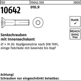 Senkschraube ISO 10642 Innen-6kt M12x 180 010.9 50 Stück - VPE: 50