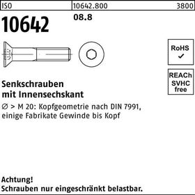 Senkschraube ISO 10642 Innen-6kt M8x 130 8.8 100 Stück - VPE: 100