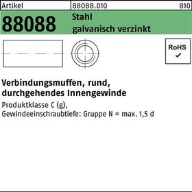 Verbindungsmuffe R 88088 rund IG M12x50x15 Stahl galv.verz. durchg. IG 50St. - VPE: 50