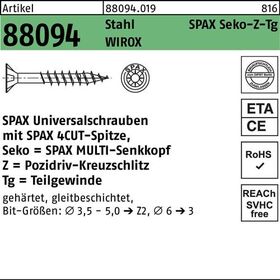 Schraube R 88094 SEKO Spitze/PZ 4,5x60/37-Z TG Sta galv.verz. WIROX 500St. SPAX - VPE: 500